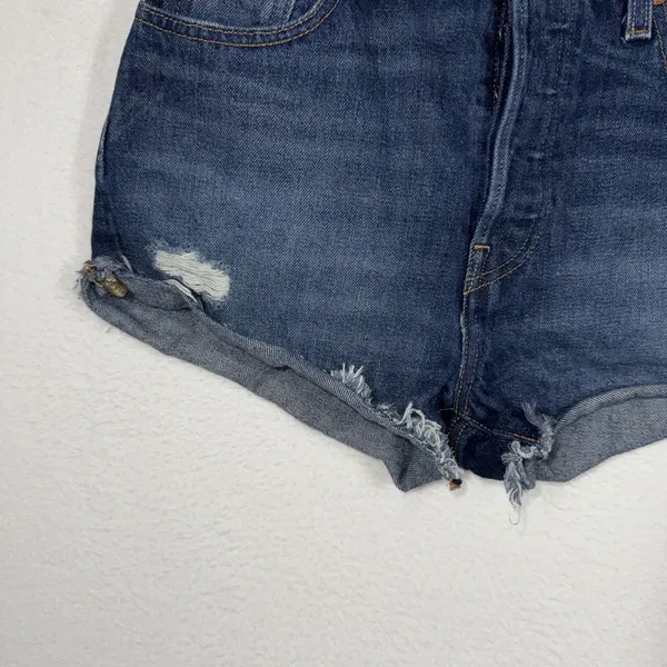 Levis 501 Premium Shorts Womens 28 Blue High Rise Distressed Cutoff Denim - Image 2
