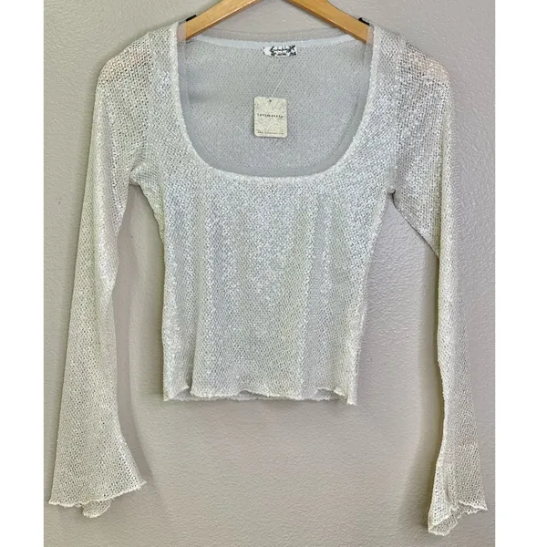 NWT Free People Late Night Disco Layering Top Sequin White Snowing Combo - Image 4