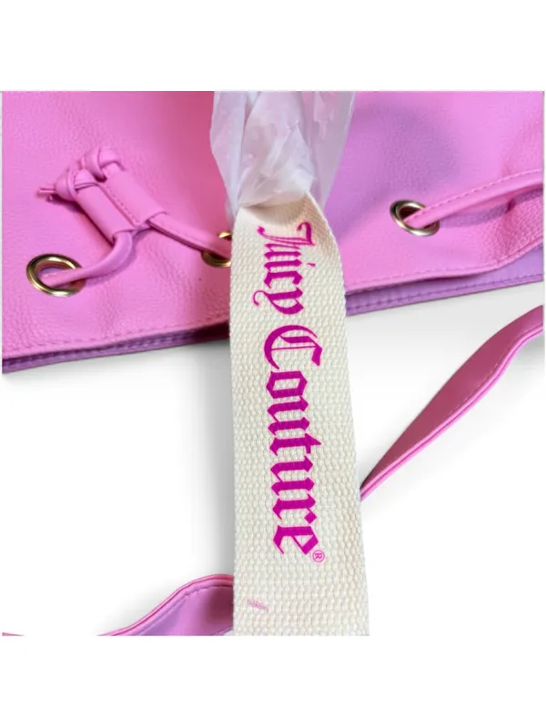 Juicy Viva La Juicy Gold Couture Bucket Bag with Guitar Strap, NWT Pink/White - Image 4