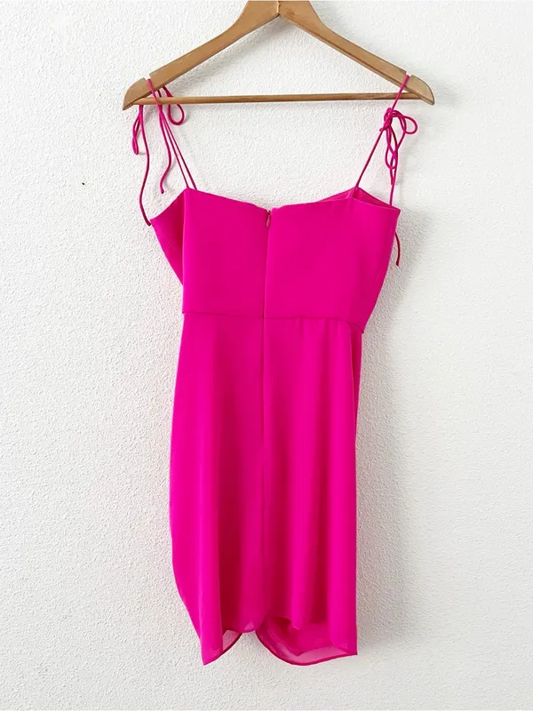 Amanda Uprichard Hot Pink Holly Rose Tie Strap Mini Dress - Image 9