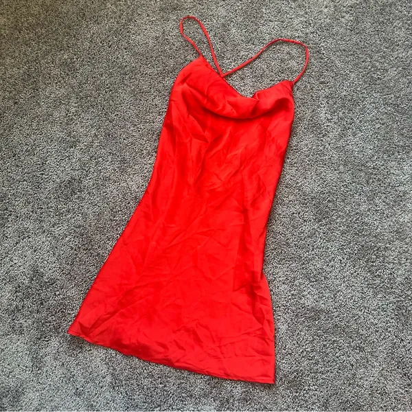 Red Satin Slip Dress - Image 2