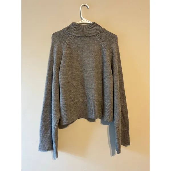 Quince Australian Merino Wool Cropped Mock Neck Sweater in Heather Grey Size L - Image 7