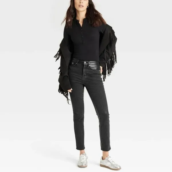 Universal Thread Mid‑Rise Faux Leather 80’s Slim Jeans - Size 10R -‎ Black - NWT - Image 10