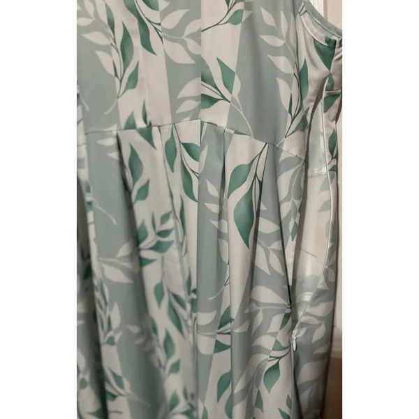 Women’s White Green Mint Leaf Print Sleeveless Square Neckline‎ Dress Size 2XL - Image 7
