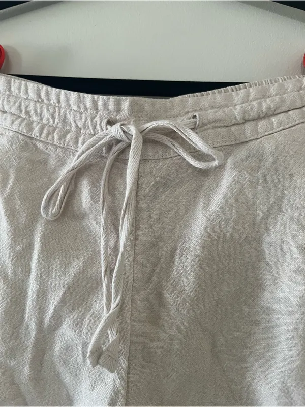 Beige Linen Blend Pull On Shorts Medium Euro Summer Coastal Resort Neutral - Image 2