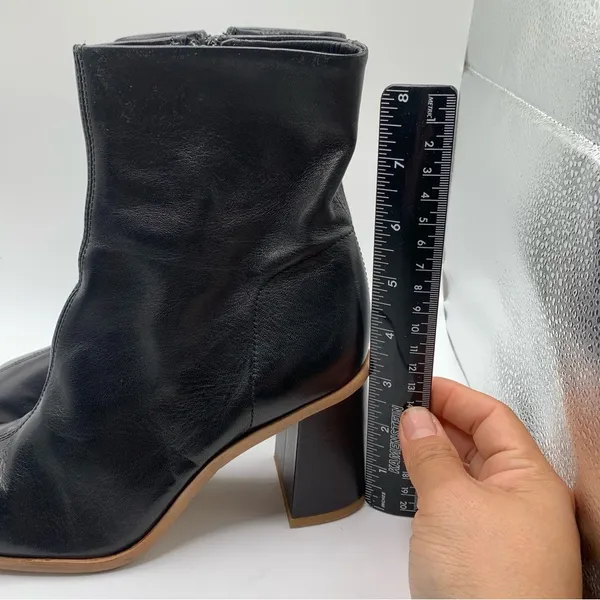 Free People Sienna Ankle Boot black leather heel square toe size 37 6-6.5 1516 - Image 2