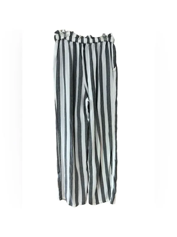 American Eagle Outfitters Gray White Striped Paperbag Pants - Image 3