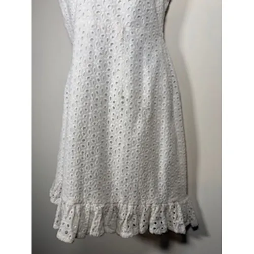 MINKPINK x REVOLVE Eyelet Mini‎ Dress Medium White Cutout Back Ruffle Hem Bride - Image 5