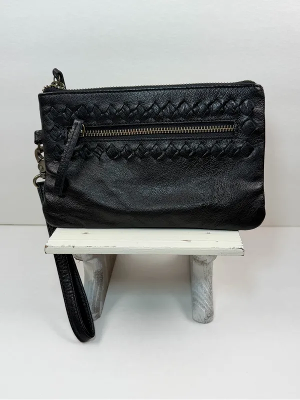 Day & Mood Sting Clutch Wristlet Black Leather Woven Zip Pouch Bag - Image 10