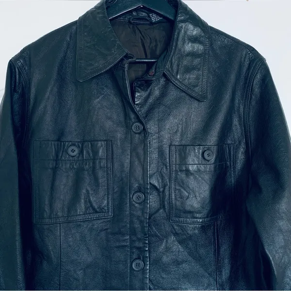90s Vintage Women's Oversized Black Leather Jacket Size L - Image 6