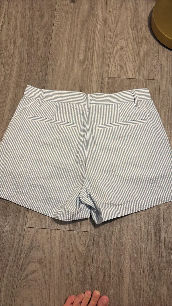 Blue and white striped shorts - Image 2