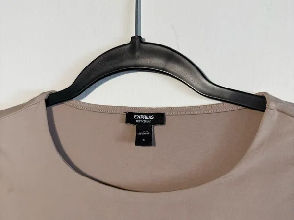 Express Tan Fitted Bodysuit Short Sleeve Crew Neck - Image 3