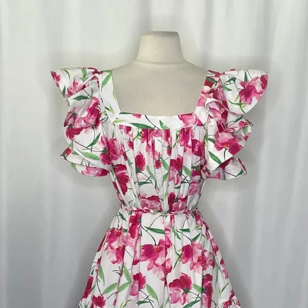 MISA Los Angeles Selma Floral Dress Ruffled A-Line Mini White Pink X-Small - Image 3