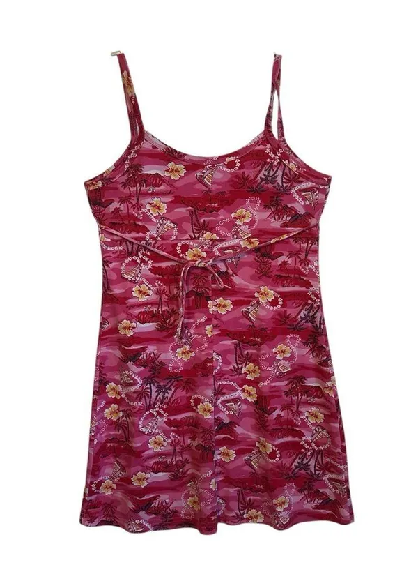 Vintage 90s Y2k 00s Pink Sleeveless Hawaiian Mini Dress Tie Back size Medium - Image 2