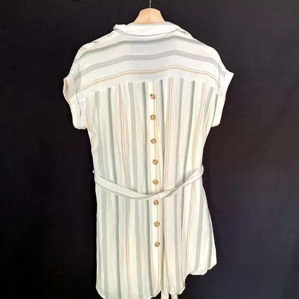 Mine green white orange striped beachy boho short sleeved sheath dress size‎ M - Image 7