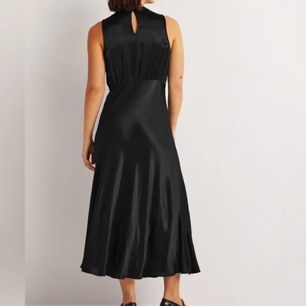 NWT BODEN Bias Cut black satin maxi midi tea slip dress spring high neck - Image 2