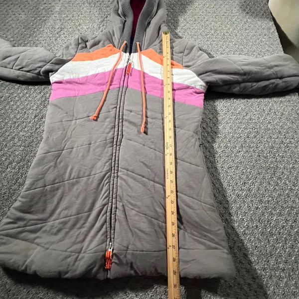 VTG Free People Quilted Hoodie Girl 12 Gray Colorblock Chevron Thermal Lined Zip - Image 9