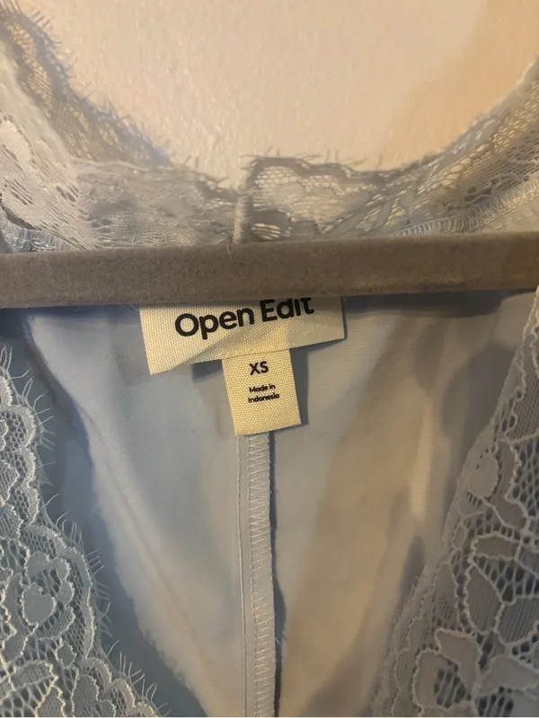 Open Edit Lace Trim Satin Slip Dress in Light Blue - Image 4