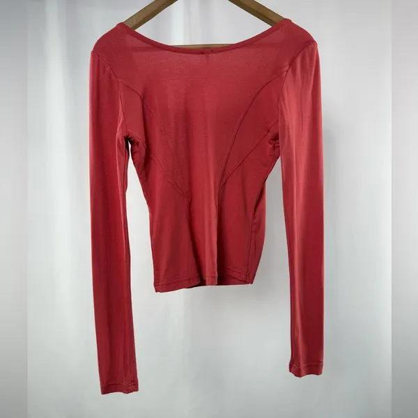 NWT Free People Long Sleeve Lace Trim Blouse‎ in Rose Size Small - Image 6