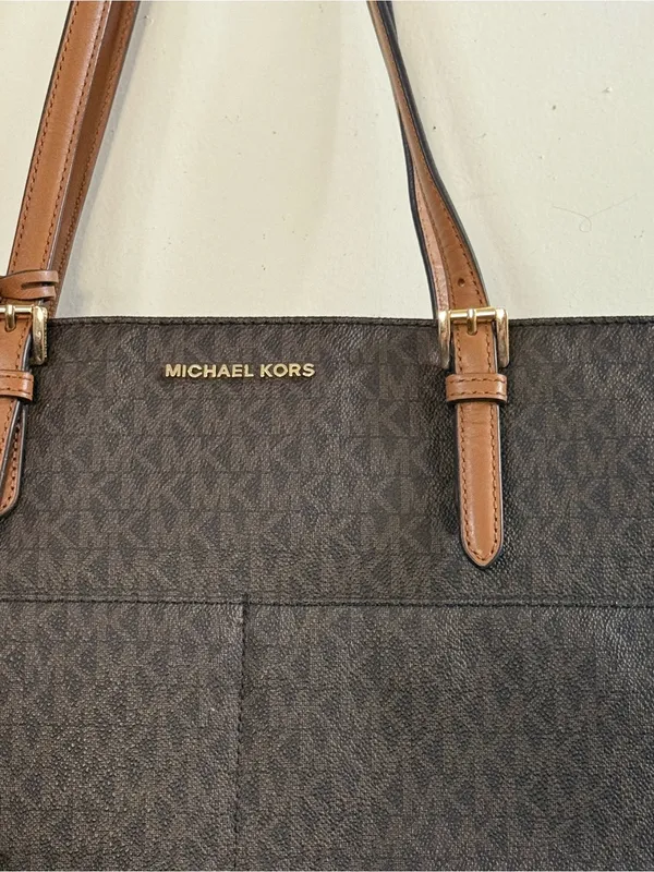 Michael Kors Brown Signature Tote with Tan Leather Straps - Image 2