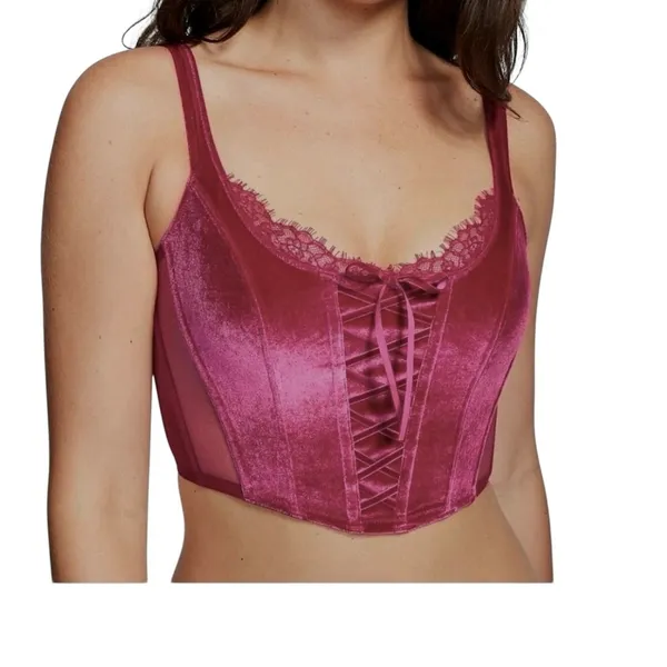 Victoria's Secret small Dream Angels faux lace up velvet corset BC 3186 - Image 2