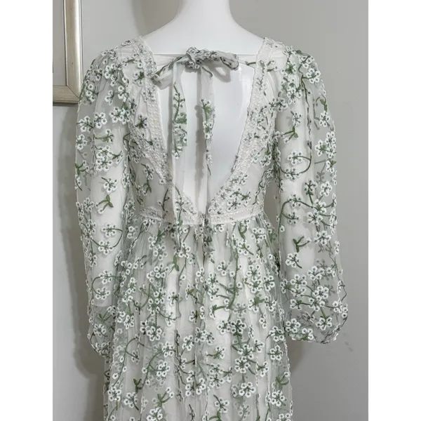 Ever After Floral Embroidered Maxi Dress Cottagecore Wedding Guest Long Sleeve S - Image 5
