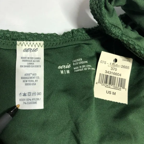 Aerie Bikini Bottom Cheekier High Cut Textured Green M - Image 3