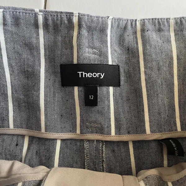 Theory Size 12 Wide Leg Belted Trousers Stripe Wither Linen Belt Pant Fl_ - Image 7