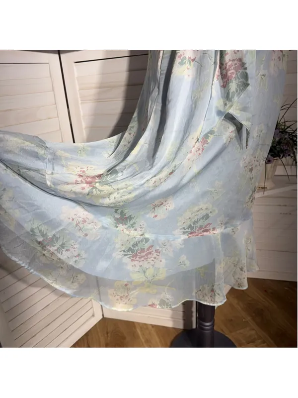 Ralph Lauren floral blue midi dress chiffon flutter sleeves cottage fairy boho 6 - Image 7
