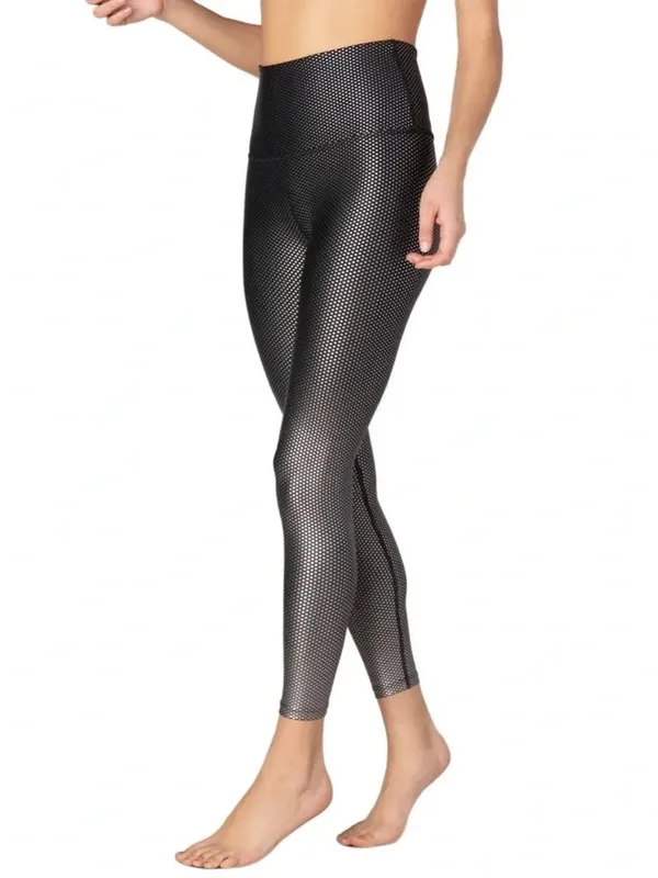 Beyond Yoga Spot On High Waisted Midi Leggings Size Medium Black Metallic Foil - Image 13