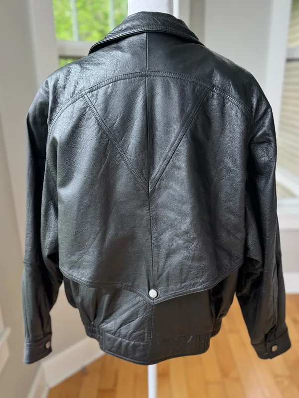 Vintage 80s 90s Wilson’s Leather Black Genuine Leather Bomber Jacket Sz Medium - Image 3