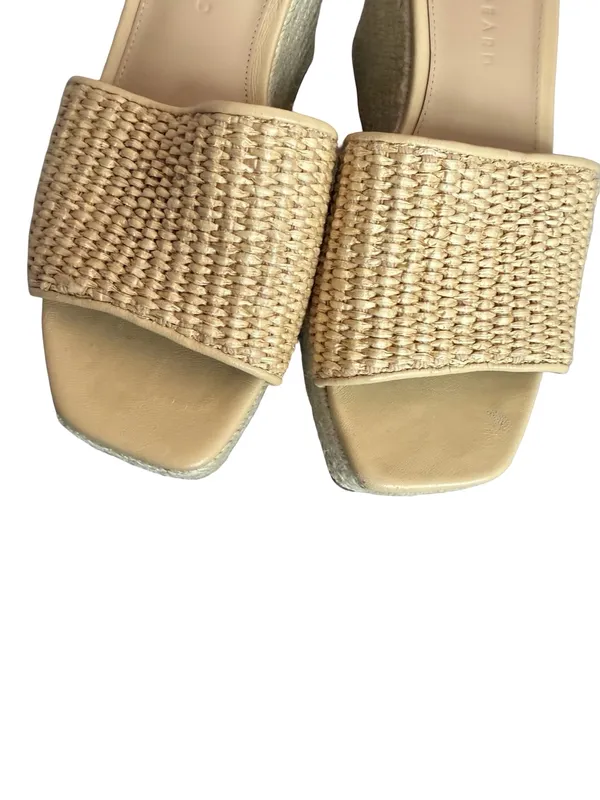 Veronica Beard Cream Woven Raffia Espadrille Wedge Sandals Slide Size 7 Women's - Image 7