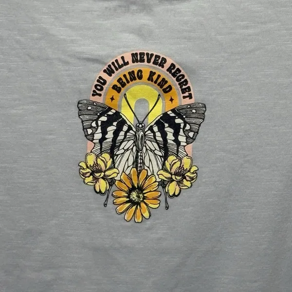Simply Southern T-Shirt Women Kind Butterfly Flowers Medium Large Gray Oversized - Image 6