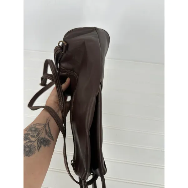 Tuscany Leather Backpack Purse Women OS Brown Leather Handmade Italy Sling Zip - Image 7