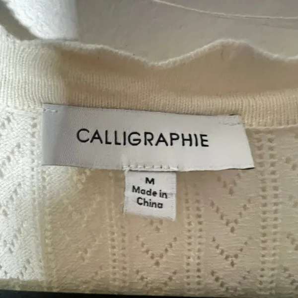 Anthropologie Calligraphie Dress Medium Ivory Pointelle Knit Button Front - Image 3