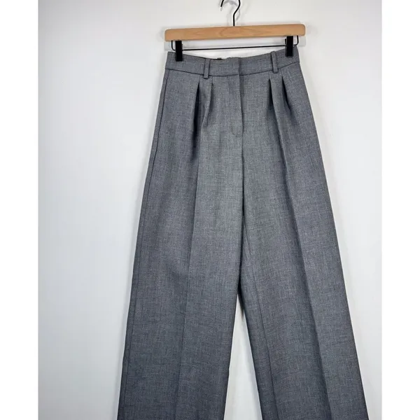 Aritzia Babaton Womens Dress Pants Gray Pleated Front Barrel Leg Trouser Size 0 - Image 6