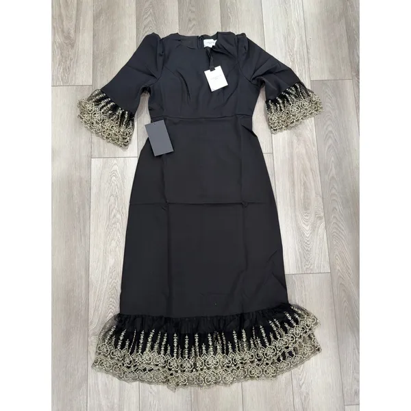 TUCKERNUCK Pomander Place Lilith Black Gold Ruffle Midi Cocktail Dress NWT M - Image 2