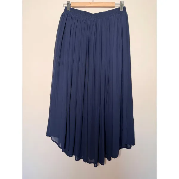 Octavia Navy Blue Pleated Midi Skirt Elastic Waist Lined Size M OX-6664 - Image 5