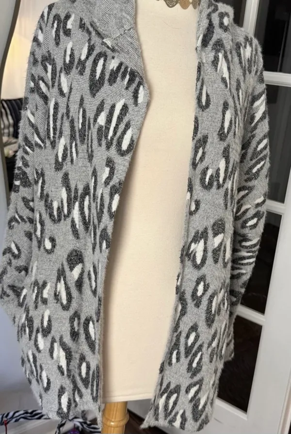 BB Dakota Gray & Black Leopard Print Open Front Cardigan Jacket - Image 3
