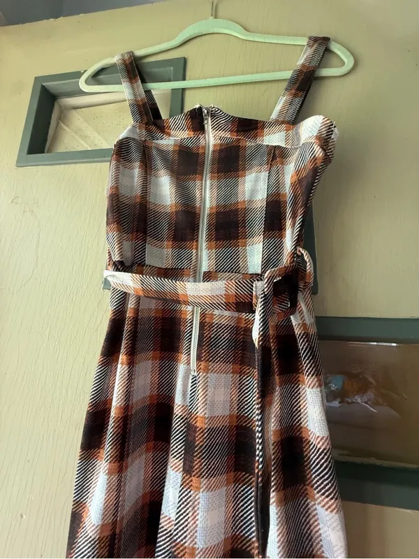 Almost Famous Brown & White Plaid Belted Jumpsuit - Image 3
