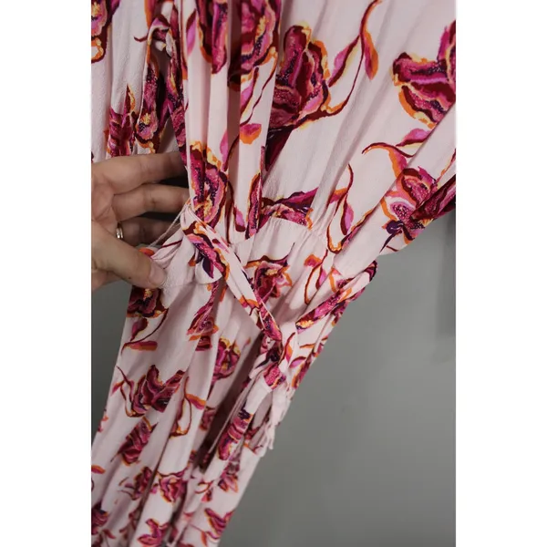 Eloquii Elements Floral Dress Womens 18/20 Pink Great V-Neck Puff Sleeve Midi - Image 3