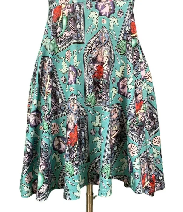 The Little Mermaid Teal Ariel Print Open Back Skater Dress - Image 4