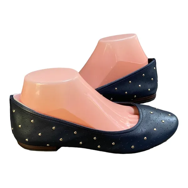 Aerosoles x Martha Stewart Shelley Flats 8.5 Navy Leather Studded Ballet Shoes - Image 3