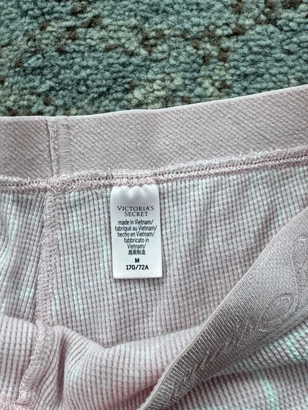Victoria’s Secret Logo Waffle Knit Thermal Long Sleeve & Short Set Pink Medium - Image 9