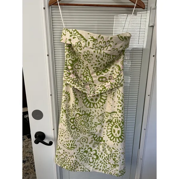 Ck Bradley Floral Green And Pink Dress‎ Travel Party Strapless Belted Size 4 New - Image 9
