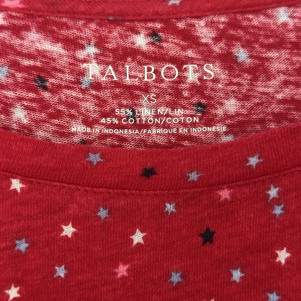 Talbots 100% Linen Cotton Blend Red Stars T Shirt XS Coastal Patriotic Beachy - Image 8