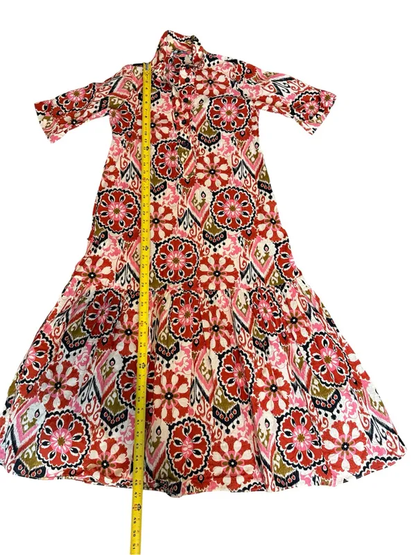 Zara Red and Pink Printed Midi Shirt Dress size S - Image 11