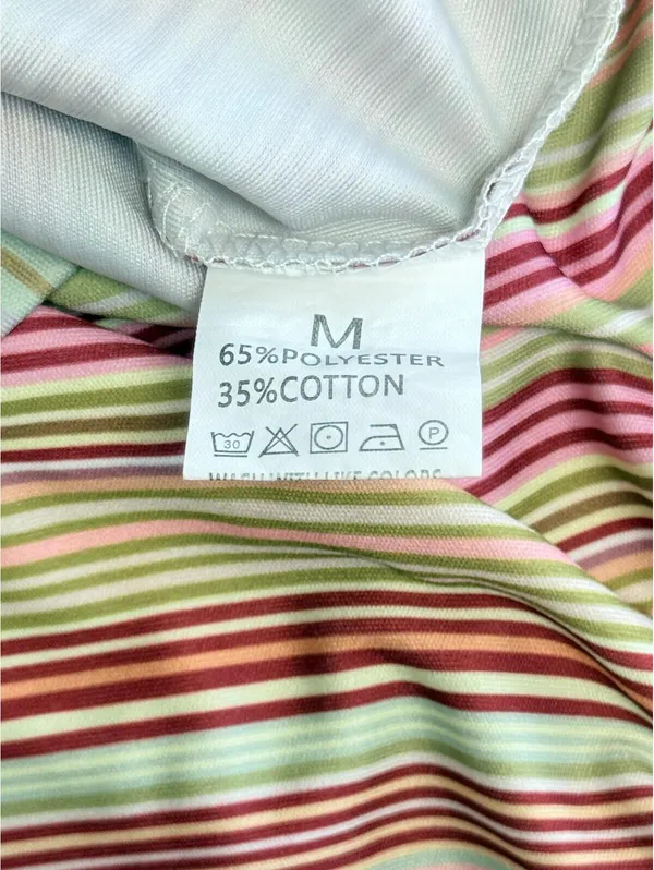 Y2K Striped Camisole Top Polka Dot Trim Boho Cami Multi Color Pastel Size Medium - Image 4