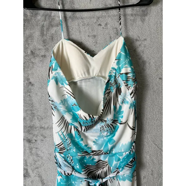 Tropical Resort Halter Dress Ruched A-Line Island Vacation Beach Coastal Chic S - Image 4