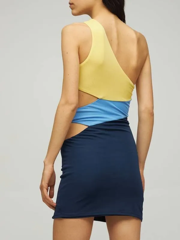 Staud Letta asymmetric jersey mini dress in cool ocean multi size S small - Image 17